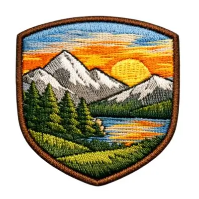 75% embroidered custom patch with increased thread density and more vibrant sunset colors.