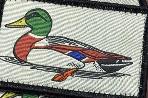 Close-up of a woven patch showing the smooth, flat finish and high-definition detail achievable with thin filaments.